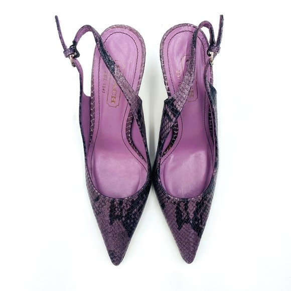 Coach Alena Snakeskin Purple Leather Pointy Slingbacks Heels Womens Size 6.5 B - Picture 3 of 12